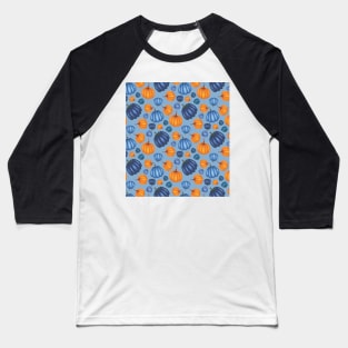 Pretty Orange & Blue Pumpkin Pattern on a Blue Background Baseball T-Shirt